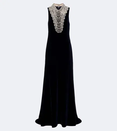 Costarellos Crystal-embellished Velvet Gown In Black