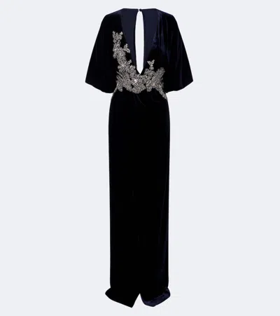 Costarellos Crystal-embellished Velvet Gown In Black