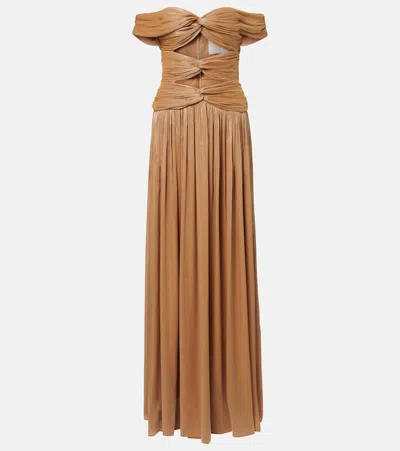 Costarellos Cutout Lurex Georgette Gown In Neutral
