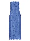 Costarellos Delmara 3d-appliqued Satin-lace Strapless Midi Dress In Blue