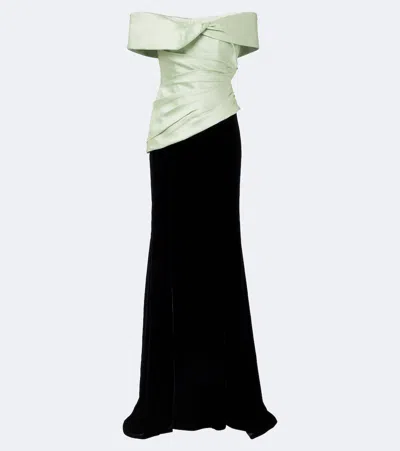 Costarellos Devina Pleated Off-shoulder Corset Gown In Black