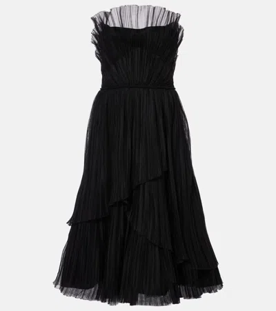 Costarellos Dorea Plissé Tiered Cocktail Dress In Black