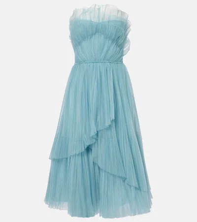 Costarellos Dorea Plissé Tulle Cocktail Dress In Blue