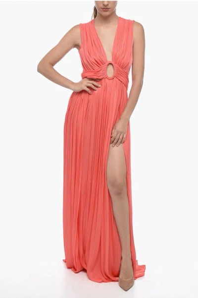 Costarellos Draped Lurex Maxidress With Cut-out Detail In Orange
