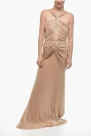 Costarellos Draped Lurex Maxidress With Halter Neck