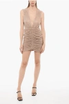 Costarellos Draped Lurex Mini Dress With Maxi V-neck