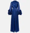 Costarellos Draped Ruffled Gown In Blue