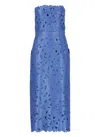 Costarellos Delmara 3d-appliqued Satin-lace Strapless Midi Dress In Blue