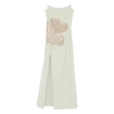 Costarellos Leaf-embellished Slit-detail Maxi Dress In White