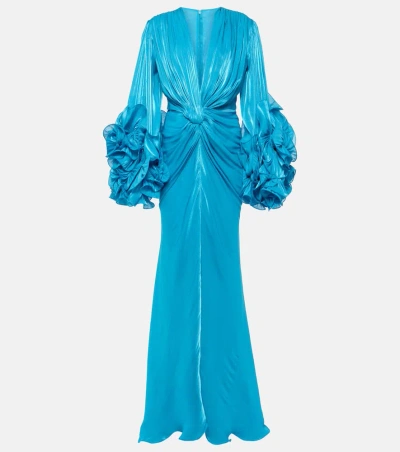 Costarellos Dulcie Ruffled Georgette Lamé Gown In Blue