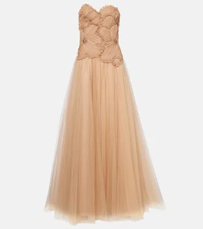 Costarellos Edra Embellished Gown In Beige