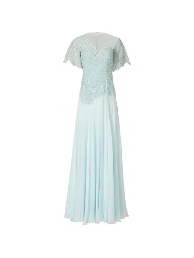Costarellos Elara Crystal-embellished Silk-georgette Gown In Blue