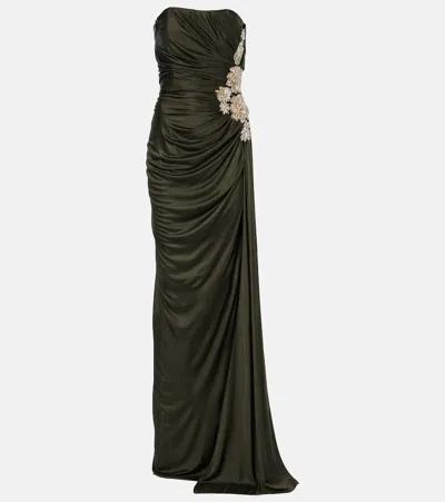 Costarellos Elettra Embellished Jersey Gown In Green