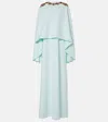 Costarellos Elin Embellished Caped Crêpe Gown In Blue