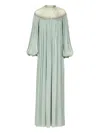 Costarellos Ellima Crystal-embellished Pleated Maxi Dress In Green