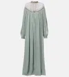 Costarellos Ellima Embellished Plissé Georgette Gown In Green