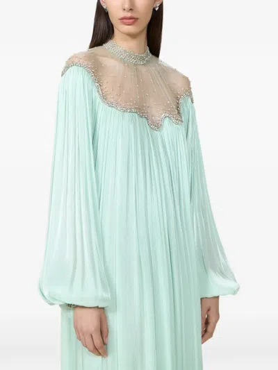 Costarellos Elline Crystal-embroidered Kaftan Gown In Green