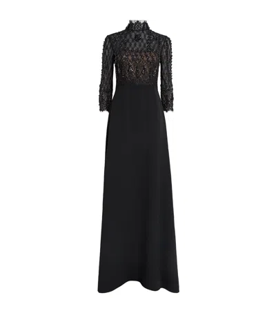 Costarellos Embellished Crepe Brona Gown In Black