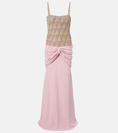 Costarellos Embellished Draped Gown In Pink