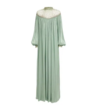 Costarellos Embellished Ellima Kaftan Gown In Green