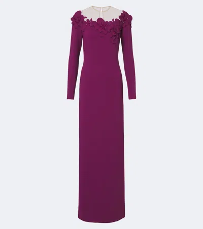 Costarellos Embellished Floral-appliqué Gown In Multi