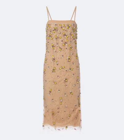 Costarellos Embellished Lace-trimmed Cocktail Dress In Nude
