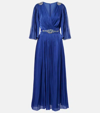 Costarellos Embellished Lurex Georgette Gown In Blue