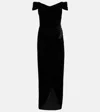 Costarellos Embellished Off-shoulder Velvet Gown In Black