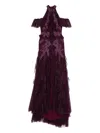 Costarellos Embellished Ruffled Maxi Dress In Purple
