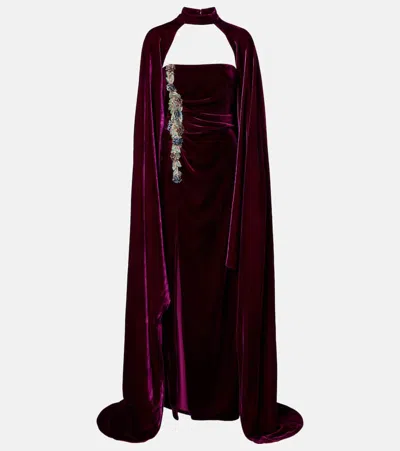 Costarellos Embellished Strapless Gown In Purple