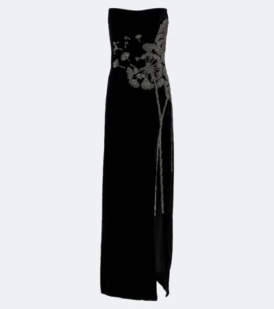 Costarellos Embellished Strapless Velvet Gown In Black