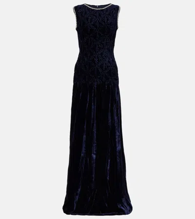 Costarellos Embellished Velvet Gown In Blue
