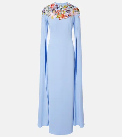 Costarellos Embroidered Gown In Blue