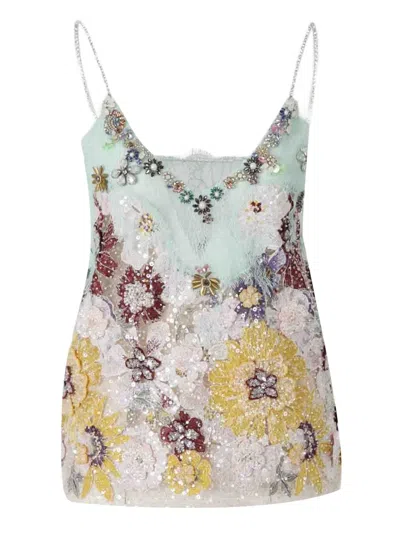 Costarellos Embroidered Lace Sequin Top In Blue