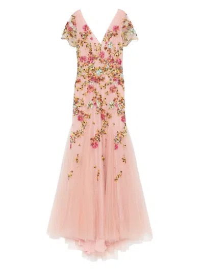Costarellos Embroidered Tulle Midi Dress