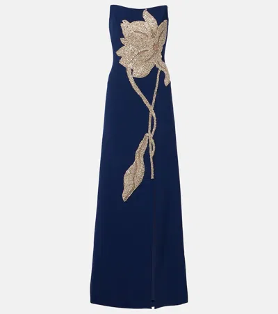 Costarellos Fara Crystal-embellished Crêpe Gown In Blue