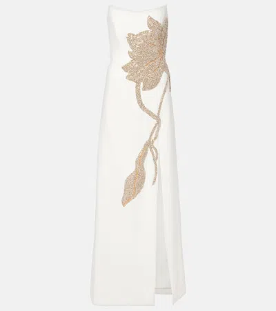 Costarellos Fara Embellished Crêpe Bustier Gown In White