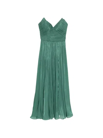 Costarellos Fayla V-neck Pleated Maxi Dress In Green