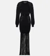 Costarellos Feather, Crochet And Fringe Dress In Black
