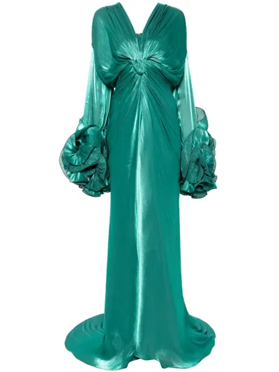 Costarellos Floral-appliqué Lurex Maxi Dress In Green