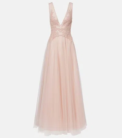 Costarellos Floral-appliqué Tulle Gown In Pink