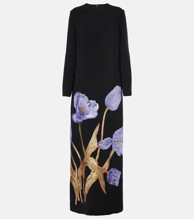 Costarellos Floral Embellished Crêpe Gown In Black