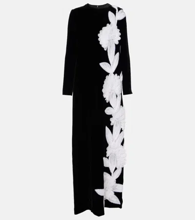 Costarellos Floral Appliqué Crêpe Gown In Black