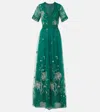 Costarellos Floral Embroidered Gown In Green