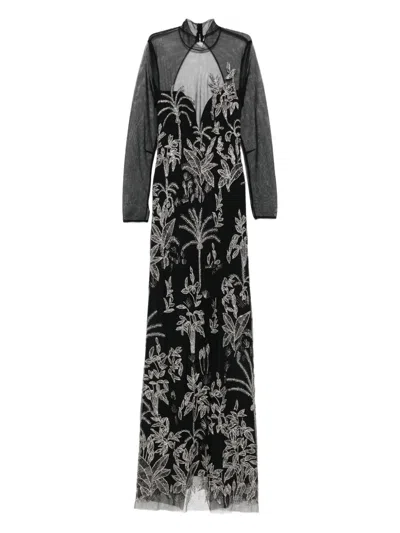 Costarellos Floral-embroidered Mesh Maxi Dress In Multi