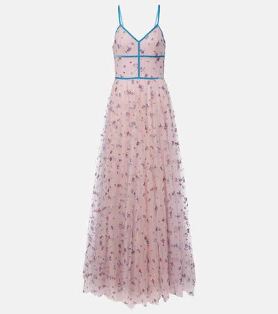 Costarellos Floral Lace-trimmed Tulle Gown In Pink