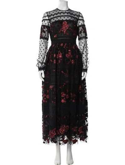 Pre-owned Costarellos Floral Print Long Dress In Black