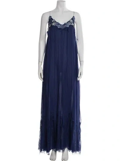 Pre-owned Costarellos Floral Print Long Dress In Blue