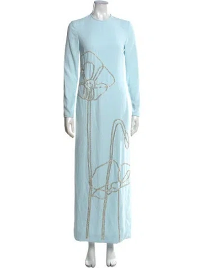 Pre-owned Costarellos Floral Print Long Dress In Blue