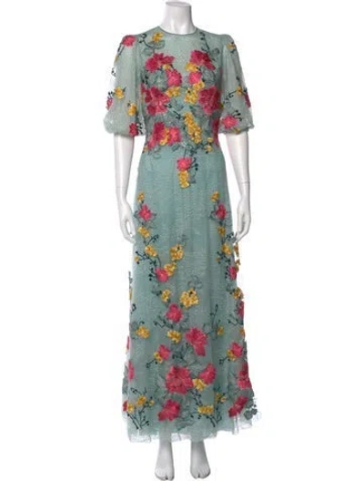 Pre-owned Costarellos Floral Print Long Dress In Green